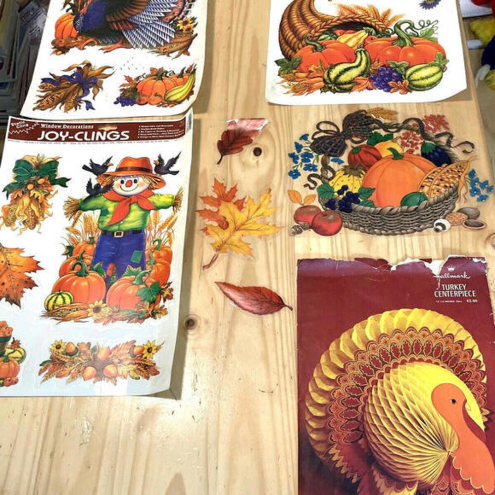 Vintage Thanksgiving Window Clings Honeycomb Turkey Centerpiece Fall Decor Lot